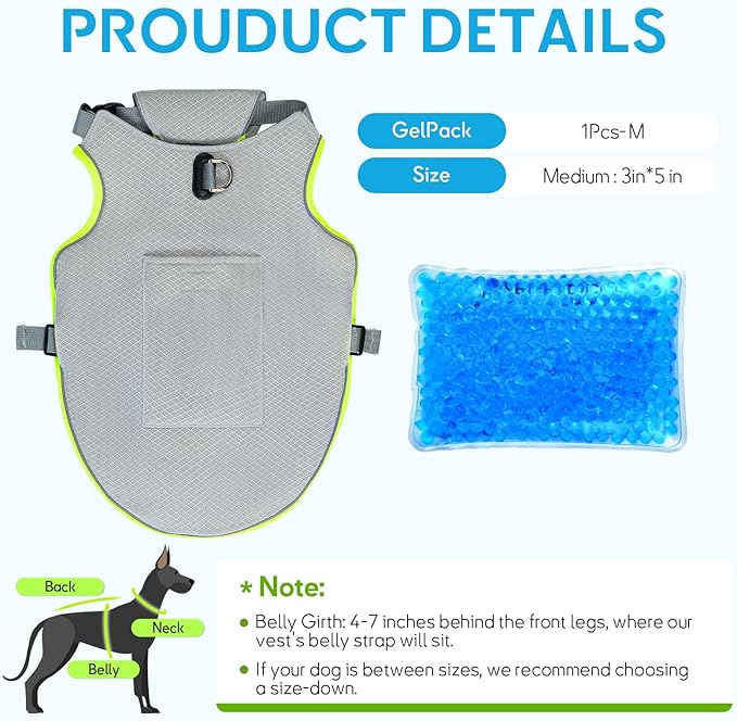 Mora Pets Dog Cooling Vest with Ice Pack Evaporation Cool Harness Adjustable Summer Shirt Pet Jacket for Hot Weather Fit Large Medium Small Dogs Frenchies Grey M