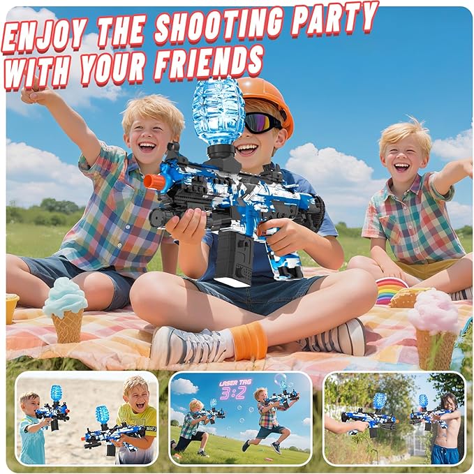 Electric Gel Ball Blaster, High Speed Automatic Splatter Ball Blaster with 60000+ and Goggles, JIFTOK Rechargeable Splatter Ball Toys for Outdoor Activities Shooting Game Party Favors-Blue