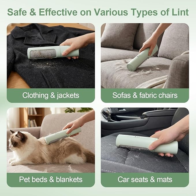 Pet Hair Remover Tool - Reusable Lint Roller Lint Brush for Cat & Dog Hair on Furniture, Clothes, Couches, Car Seats, and Fabric - No Refills, Eco-Friendly and Portable (Green)