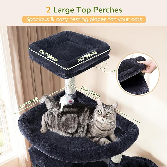 Globlazer Extra Large Cat Tree Tower, 82in Tall Heavy Duty Cat Tree for Indoor Cats Large Adult Big Cat Tower with 8 Scratching Posts, 2 Cat Condos, 2 Padded Perches, 3 Hanging Baskets, S82, Dark Gray
