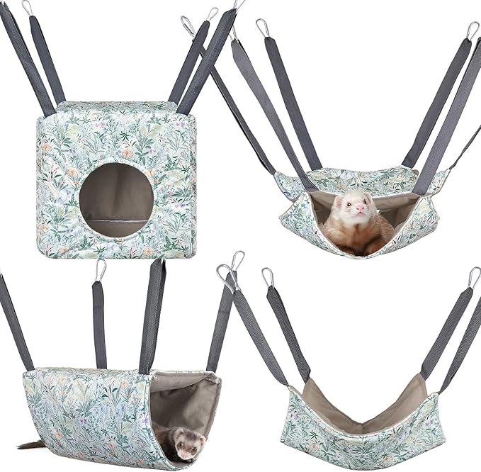 Glittme Ferret Hammock 4 Pack Ferret Cage Accessories Washable Rat Hammocks Soft Guinea Pig Hammocks for Ferrets, Rat, Sugar Glider, Squirrel