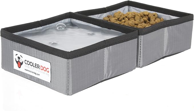 CoolerDog Pocket Bowl Collapsible Dog Bowls – Double Travel Dog Bowl for Small Dogs, Foldable Portable Food & Water Bowl (Small, 24 oz x2)