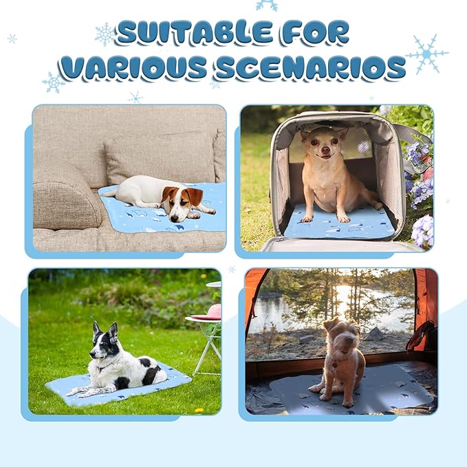 Nuanchu Dog Stroller Cooling Mat, Waterproof Gel Pet Cooling Pad for Summer, Washable Cat Sleeping Blanket, Portable Ice Gel Travel Mat for Cats, Crates, Car Seat(11.81 x 19.69 Inches,Sky Blue Bear)