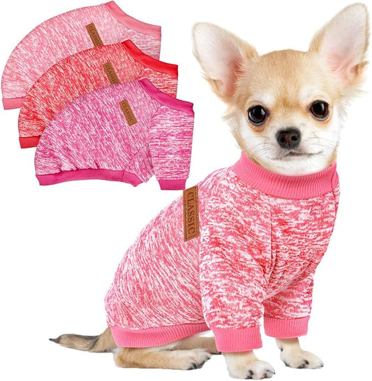 3 Pack Dog Sweaters for Small Dogs Girl Boy Winter Fleece Clothes Warm Soft Dog Sweatshirt Outfit for Dogs Cats Pet Apparel