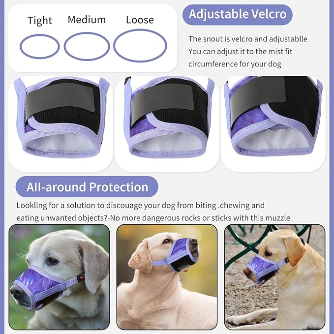 HEELE Dog Muzzle,Soft Nylon Muzzle Anti Biting Barking Chewing,Air Mesh Breathable Drinkable Adjustable Loop Pets Muzzle for Small Medium Large Dogs 4 Colors 4 Sizes (P-Meteor Purple, XL)