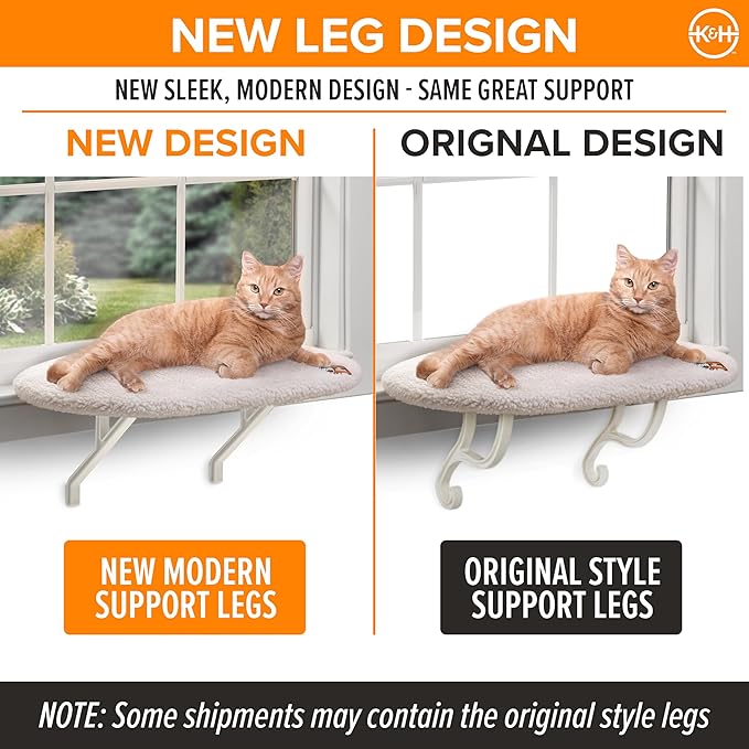 K&H Cat Window Perch for Large Cats - Heavy Duty Kitty Sill Bed Holds 40 lbs, Orthopedic Cushion, Washable Cover, Soft Fleece Window Hammock, 24x14 Inch, Cream