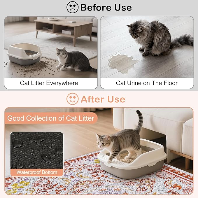 Cat Litter Mat Trapping Rug 33"x22", Large Litter Box Mat for Floor, Non-Slip Waterproof Backing, Soft Mesh Easy to Clean Pet Mat for Cat Red