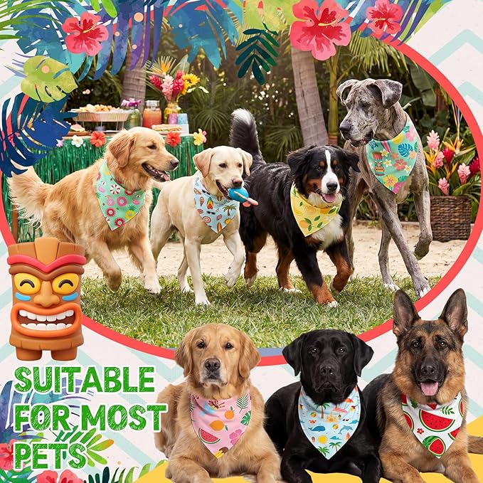 Weewooday 50 Pcs Summer Bandanas Bulk for Dogs Kerchief Bibs Scarves with Beach, Fruit, Hawaii Ice Cream Luau Aloha Pool for Small Medium Large Grooming Accessories(31.5 x 21.7 X21.7 Inch)