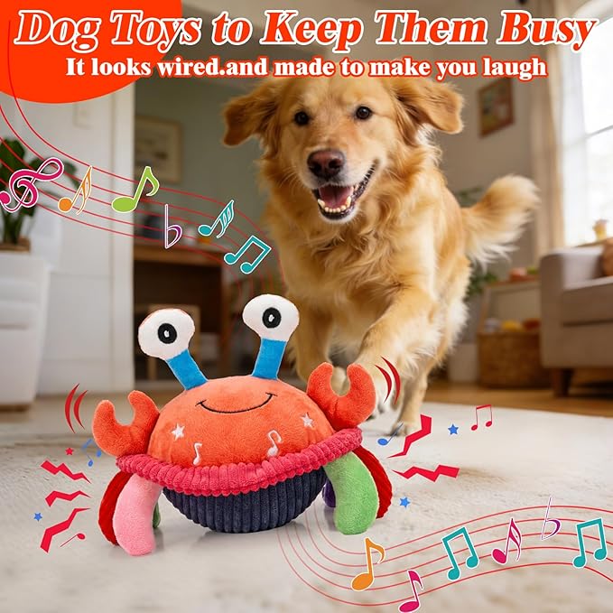 Mity rain Interactive Dog Toys with Thicken Plush, Moving Dog Toy with Recording Mode Shaking & Singing Mode Bouncing, Funny Ball Jumping to Keep Them Busy & Chase, Rechargeable (Crab)