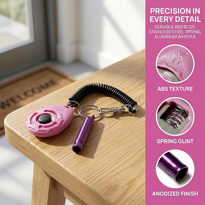 Puppy Training Clicker, Dog Training Tool, Cat Clicker, Dog Training Clicker, Dog Clicker - 2-Pack (with Wrist Strap) Pink
