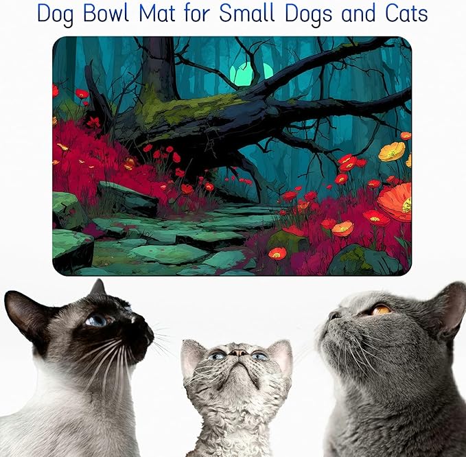Dog Food Mat, 19.6" x 23.6" Absorbent Pet Feeding Mat for Food and Water, Waterproof Diatom Mud Pet Placemat with Non-Slip Rubber Backing, Cat Bowl Mat for Floors - Red Flower Branches