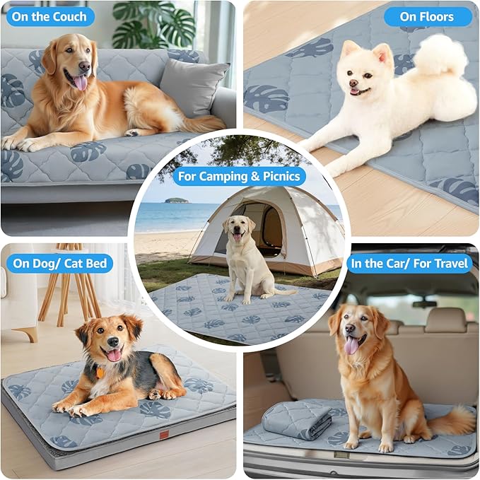 LOOBANI Dog Cooling Mat for Small Dogs Cats - 40"x28" Pet Cooling Mat with Anti-Slip Bottom, Waterproof Self-Cooling Dog Pad for Crate, Floor & Car, Grey Monstera (Grey, 40"x28")