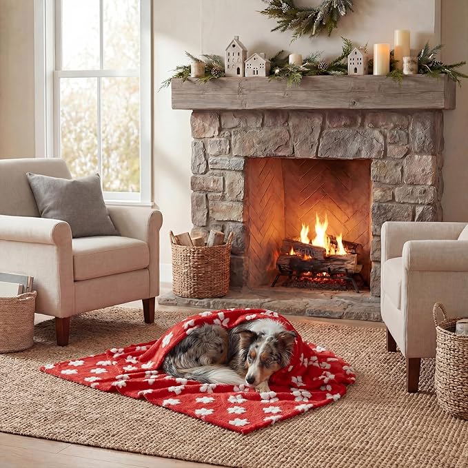 Horaldaily Pets Flannel Blanket, Red Flowers 3D Textured Soft Fuzzy Fluffy Plush Cozy Fleece Premium Blankets for Dog Cat Puppy Kitten Couch Protection, 20x30