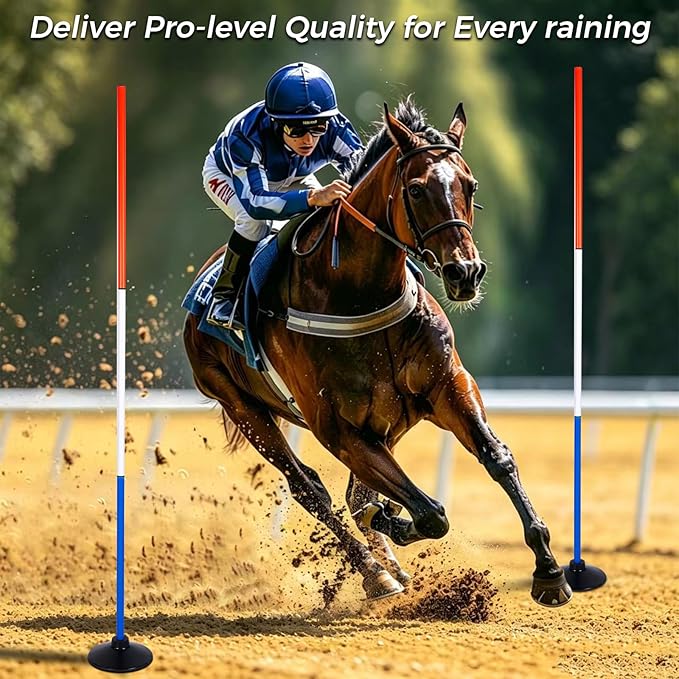 6 Pcs 6FT Pole Bending Poles for Horses,3-Section Adjustable Training Equipment 3 Color High Visibility Agility Poles with Rubber Bases & Carry Bag for Horse Football Dog Pet Training