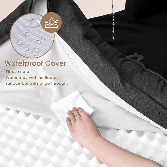 EHEYCIGA Dog Bed Cover Replacement for Large Sized Dog Bed, Waterproof Washable Removable Cover for Orthopedic Memory Foam Dog Sofa, Non-Slip Bottom, Black, Cover Only