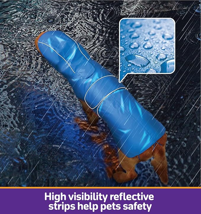 Kimee Dog Raincoat Reversible, Single Side Slicker Poncho Adjustable Waterproof Dog Rain Jacket with Leash Hole/Reflective Stripe Hooded Snowproof Windproof Clothes for Small to 3X-Large Dogs, XL