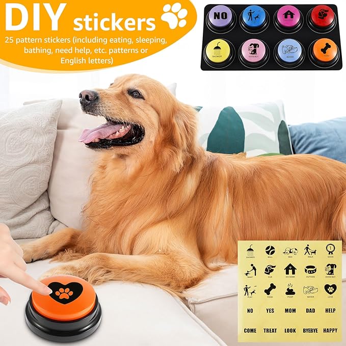 8Pcs Dog Buttons for Communication Voice, Recording Button Dogs for Words Talking and Answer, 30 Seconds Buttons Personalized Sound Answering Buzzer Best Toys fit Dog Tranning(8pcs)