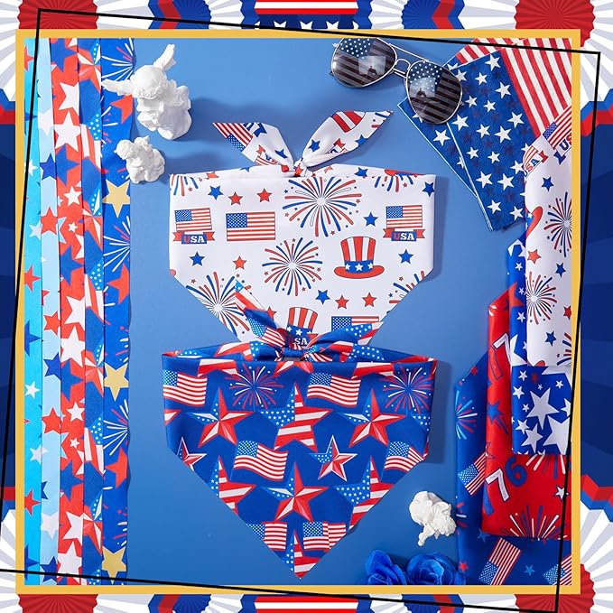 Abbylike 100 Pcs Patriotic Dog Bandanas Bulk 4th of July Bandanas for Dogs Star Triangle Kerchief Bib Scarf Set for Pet Independence Day 250th Anniversary Party Costume, 25 Styles(19.7 x 13.8 x 13.8)