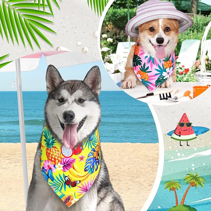 Eccliy 30 Pack Dog Bandanas Summer Bulk Fruit Dog Bandanas Adjustable Soft Triangle Scarf Washable Polyester Girl and Boy Pet Costume Bib with Fruit Patterns Large Pet Grooming Accessories Spring