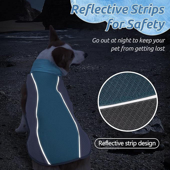 Dog Cooling Vest for Summer, Breathable Mesh Cooling Shirt Jacket for Dogs Summer Heat Relief, Lightweight Cooling Dog Harness Pet Cooler Suit for Outdoor Hiking Walking Hot Weather(Blue S)