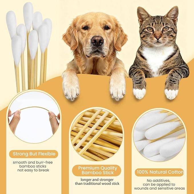 200pcs Large Cotton Swabs with Storage Case, 6 Inch Long Dog Ear Swabs Jumbo Size, Gentle & Lint-Free Pet Ear Cleaning Swabs with Bamboo Handle, Compatible with Dog Ear Cleaner Tool