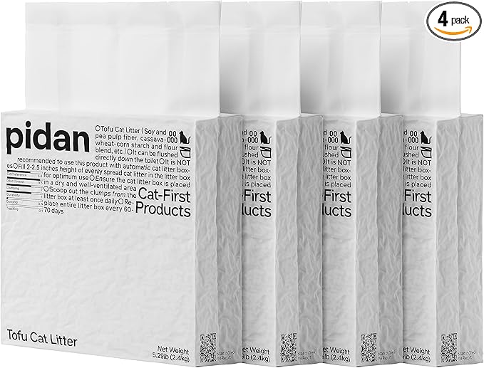 pidan Tofu Cat Litter Clumping,Flushable,Ultra Absorbent and Fast Drying, 100% Natural Ingredients Litter,Solubility in Water,Really Dust-Free,Less Scattering (5.3lb×4bags)