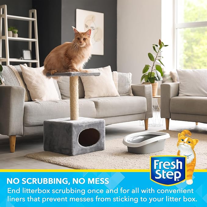 Fresh Step Jumbo Drawstring Cat Litter Box Liners X-Large Oval Rectangle Pans Heavy Duty Unscented 36 x 19 Inch 15 Count Leak Proof Easy