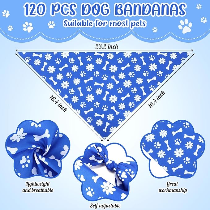 Youyole 120 Pcs Boy Dog Bandanas Bulks Summer Hawaiian Pet Scarf Blue Paw Print Dog Bandanas Cat Triangle Scarves Pet Bibs Cute Dogs Scarf for Puppy Cat Birthday Beach Party Costume