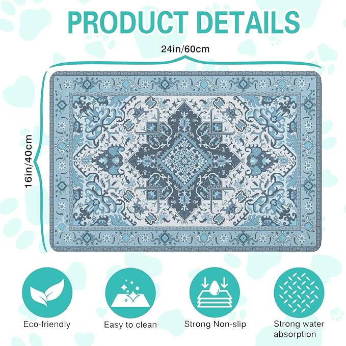 Pet Feeding Mat for Floors Waterproof Dog Mat for Food and Water Absorbent Quick Dry Non Slip mat for Cat Bowls