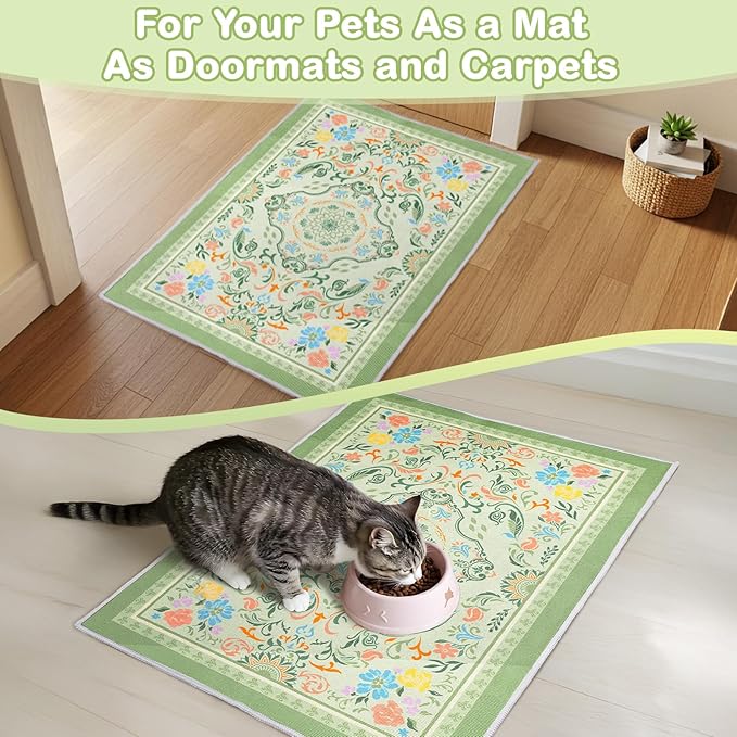 Washable Cat Litter Mat 28"x20" with Non-slip Bottom Waterproof Litter Box Mat Easy to Clean Litter Trapping Mat for Kitty