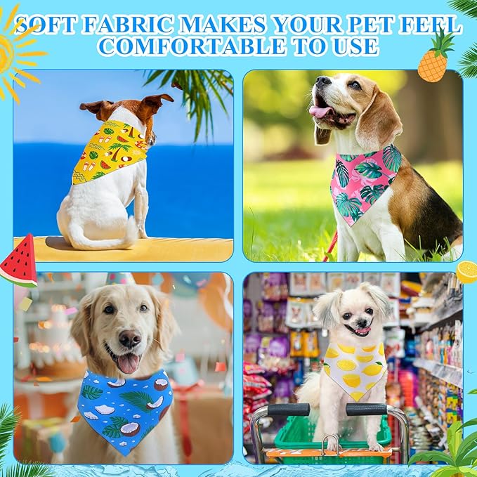 Sanwuta 120 Pcs Summer Bandanas for Dogs Bulk Hawaiian Beach Triangle Dog Bandana Washable Pet Scarves Adjustable Bibs for Small and Medium Pets, 30 Styles(Fruit)