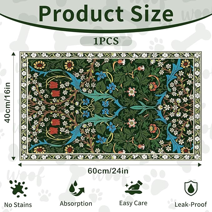 Pet Dog Cat Food Mat, Absorbent Dog Bowl Mat for Food and Water, Quick Dry Placemats Feeding Mats with Non Slip Rubber for Floors Indoor Puppy Pet Accessories Supplies 16 * 24 inch, Dark Flowers