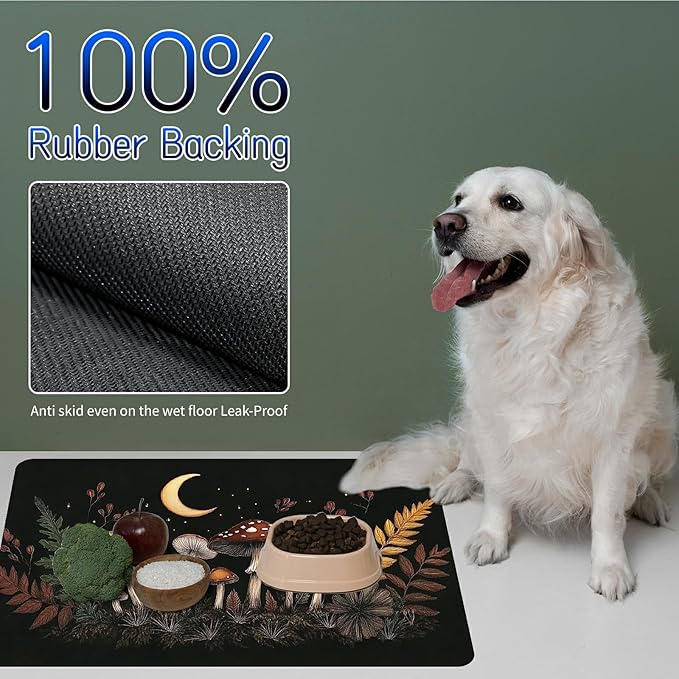 Dog Food Mat, 15.7" x 23.6" Absorbent Pet Feeding Mat for Food and Water, Waterproof Diatom Mud Pet Placemat with Non-Slip Rubber Backing, Easy Clean Cat Bowl Mat for Floors - Green Book Tree