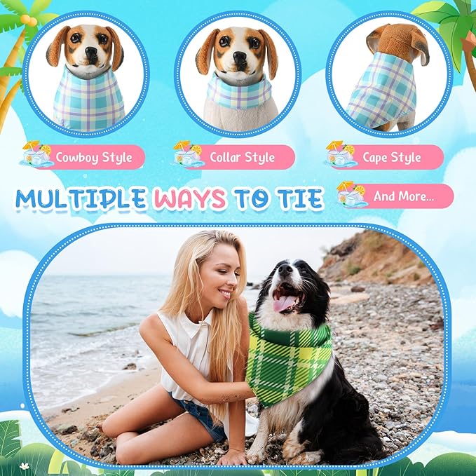 Geyoga 60 Pcs Summer Plaid Dog Bandanas Bulk Hawaiian Pet Scarf Bibs Adjustable Washable Kerchief Seasonal Pet Grooming Supplies for Small to Large Dogs Cats Costume Accessories