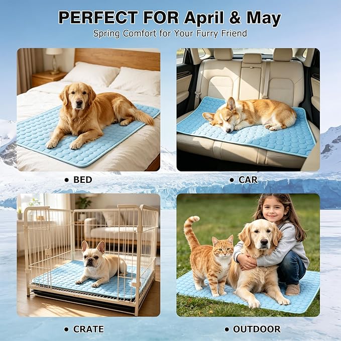 Dog Cooling Mat, Breathable Cooling Mat for Large Dogs(Q-Max>0.4) Washable Cold Crate Pad Cooling Dog Bed Mats, Non-Slip Dog Cooling Pad, Cats Cooling Mat for Kennels, Crates, Cars, Indoor & Outdoor