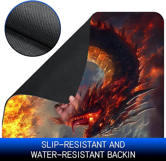 Dog Food Mat, 19.6" x 23.6" Absorbent Pet Feeding Mat for Food and Water, Waterproof Diatom Mud Pet Placemat with Non-Slip Rubber Backing, Cat Bowl Mat for Floors - Flame Tiger Dragon