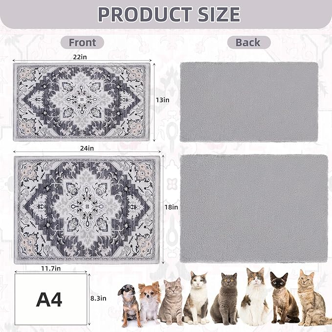 PUPTECK Reversible Cat Dog Bed Indoor Outdoor for Small Pets, Soft Warm Cat Bed Mat Washable Crate Pad Plush Blanket Cushion for Kennel Cage, Grey, 22"x13"