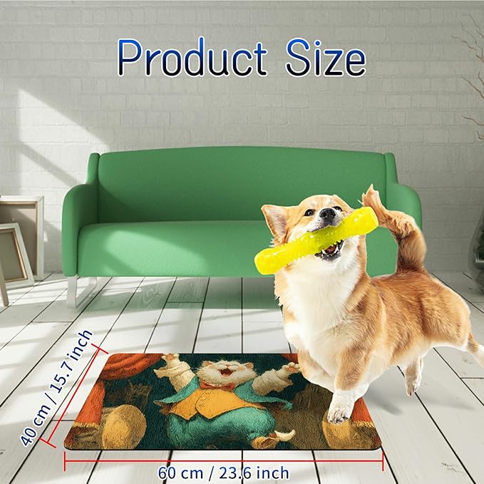Dog Food Mat, 15.7" x 23.6" Absorbent Pet Feeding Mat for Food and Water, Waterproof Diatom Mud Pet Placemat with Non-Slip Rubber Backing, Easy Clean Cat Bowl Mat for Floors - Cat Blue Clothes