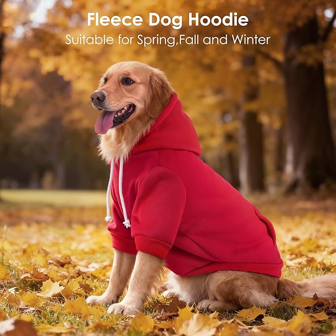 Dog Basic Hoodie Soft Dog Clothes Cold Weather Sweaters for Medium Large Dogs Cozy Fabric Warm Sweatshirt with Leash Hole for Boys (Red, Large (20-35 lbs))