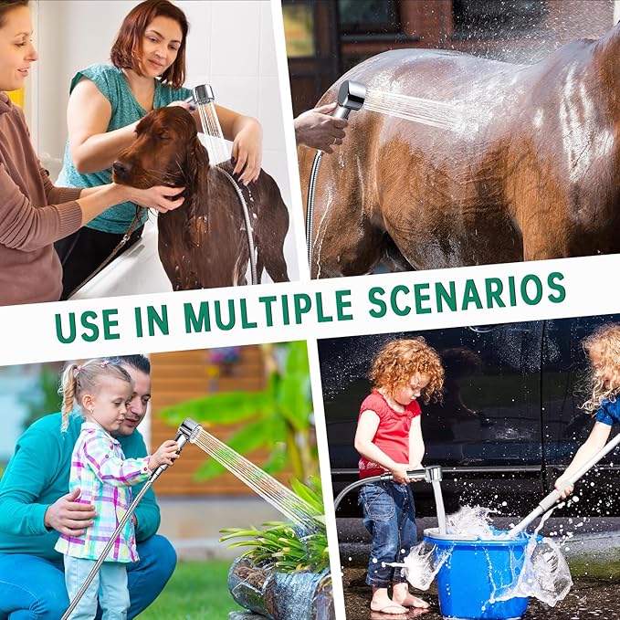 3 Mode Dog Shower Attachment, High Pressure Handheld Sprayer with ON/OFF Switch, Metal Diverter and 3/4" GHT and 1/2" NPT Quick Disconnect Adapter for Outdoor and Indoor Pet Bathing