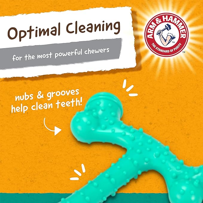 Arm and Hammer Nubbies T-Bone Dental Dog Chew Toy with Peanut Butter Flavor, TPR Nubs Clean Teeth and Gums, Durable Nylon Chew for Aggressive Chewers, Helps Reduce Plaque and Tartar