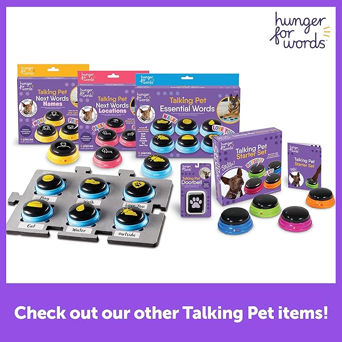 Hunger For Words Talking Pet Next Words Locations - 3 Piece Set of Recordable Speech Buttons for Dogs, Dog Buttons for Communication