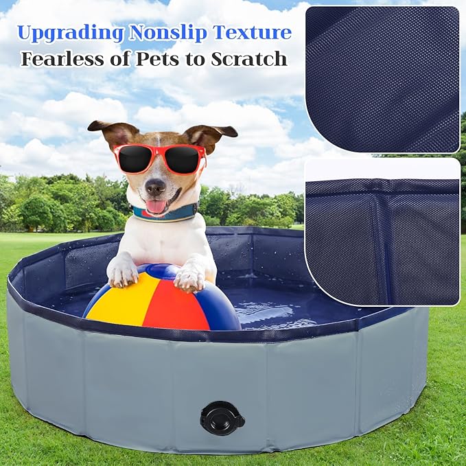 Eooqi Foldable Dog Pool, Portable Pet Bath Tub and Kiddie Swimming Pool, Collapsible Bathtub for Puppies, Small, Medium and Large Dogs, Cats and Kids, 39.5 x 12 in, Gray