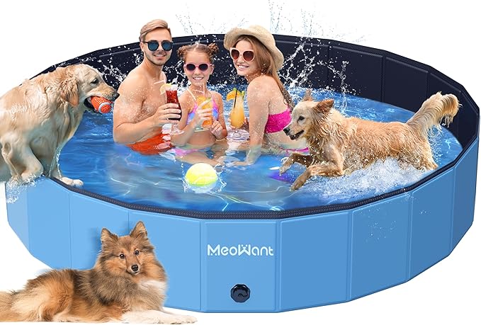 Meowant Extra Large Dog Pool Foldable 87'', Hard Plastic Dog Swimming Pool Kiddie Pool, Collapsible Dog Pet Bath Pool, Portable Deep Dog Pools for Large Dogs (4XL-87'' × 16'')