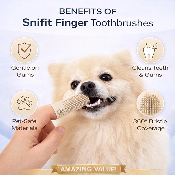 Dog Finger Toothbrush for Small & Large Dogs - Reusable Soft Silicone Dog Dental Finger Brush Fit All Breed Sizes - Non-Toxic Finger Teeth Cleaner for Dogs Prevents Bad Breath & Oral Care-Beige