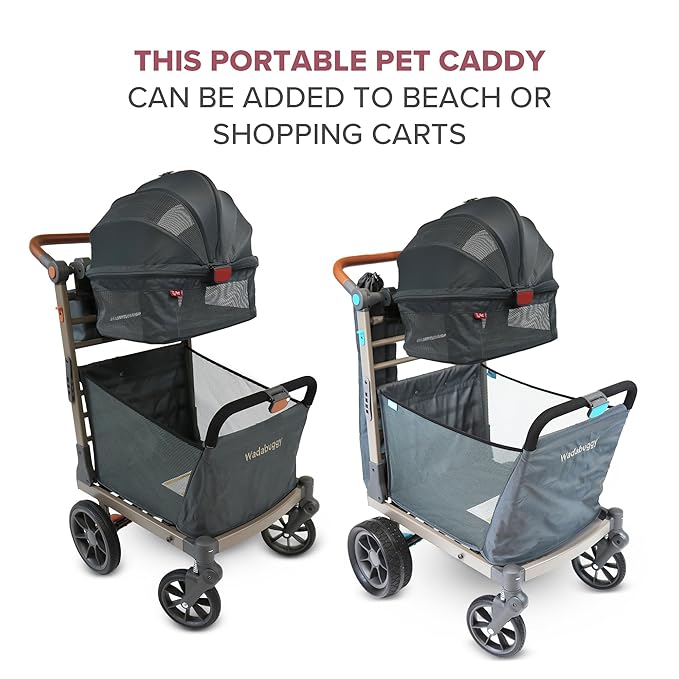 Wadabuggy Foldable Pet Caddy - Collapsible, Attachable & Removable Pet Carrier for Beach and Shopping Carts - Travel with Small & Medium Size Pets, Cats & Dogs (Cart Not Included)