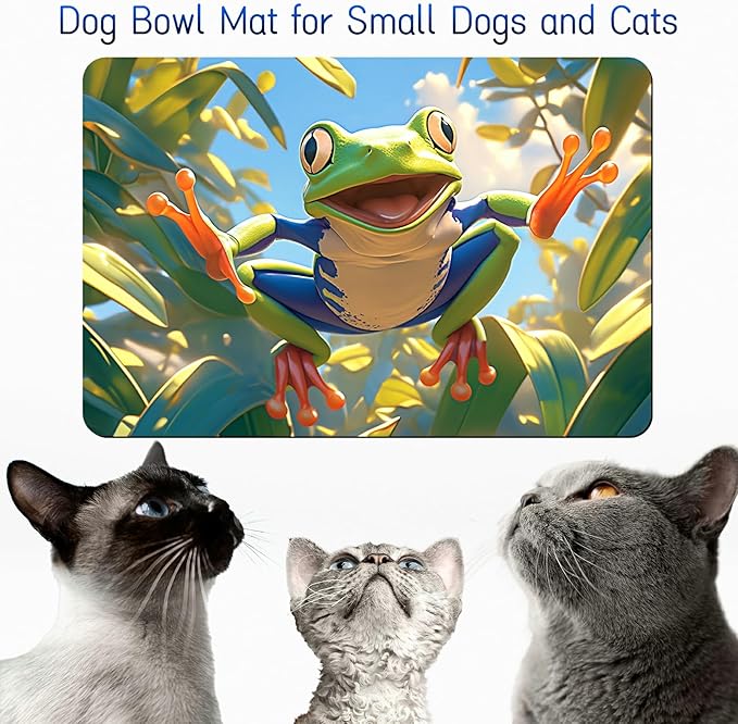 Dog Food Mat, 19.6" x 23.6" Absorbent Pet Feeding Mat for Food and Water, Waterproof Diatom Mud Pet Placemat with Non-Slip Rubber Backing, Easy Clean Cat Bowl Mat for Floors - Frog Green Leaf