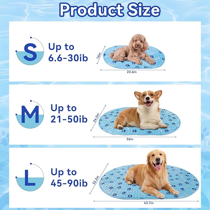 Dog Cooling Mat, Patented Gel Cooling Dog Bed, Non-Slip Waterproof Gel Cooling Pad for Medium Dogs, Pet Cooling Mat for Indoors Outdoors, Crate Kennel Car Travel 24.5"x36"