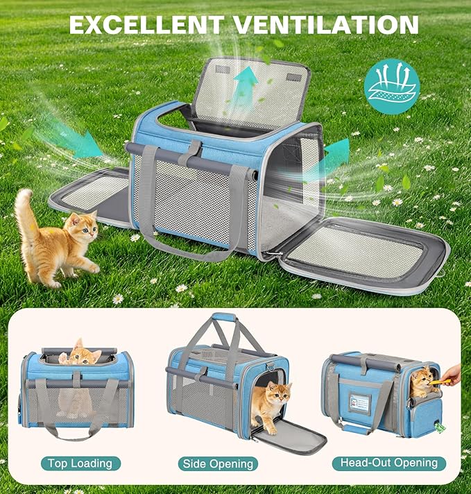 Soft Cat Carrier for Pets Up to 20 Lbs, Collapsible Cat Carrier Bag with Privacy Curtains, Airline Approved Small Pet Carrier for Small Medium Cats Dogs Puppy, Washable Soft Pet Travel Bag Dog Carrier