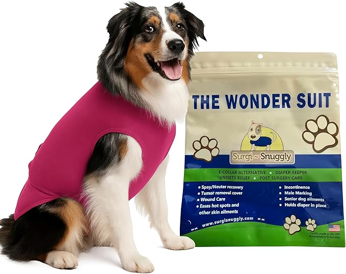 SurgiSnuggly Veterinary Invented Dog Surgical Recovery Suit for Female Spay or Male Dogs Neuters,Cone Alternative, Dog Onesie Bodysuit for After Surgery for Small, Medium, Large Dogs Pi XLS